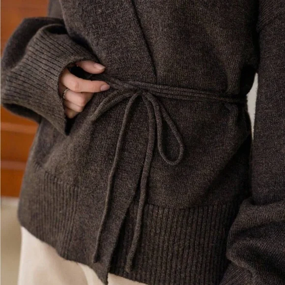 Dazy-Less Drop Shoulder Belted Cardigan,Long Sleeve Tops - Picture 3 of 6